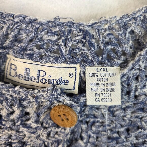 Floral Hand Knit Rag Cardigan L XL Denim Blue Bellepointe Vintage Deadstock - Picture 5 of 10